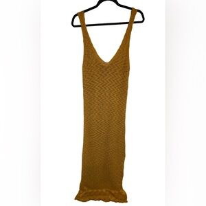 OM MARIBETZA Mexico Open Knit Maxi Dress Burnt Orange Cover-up Small Medium Tall